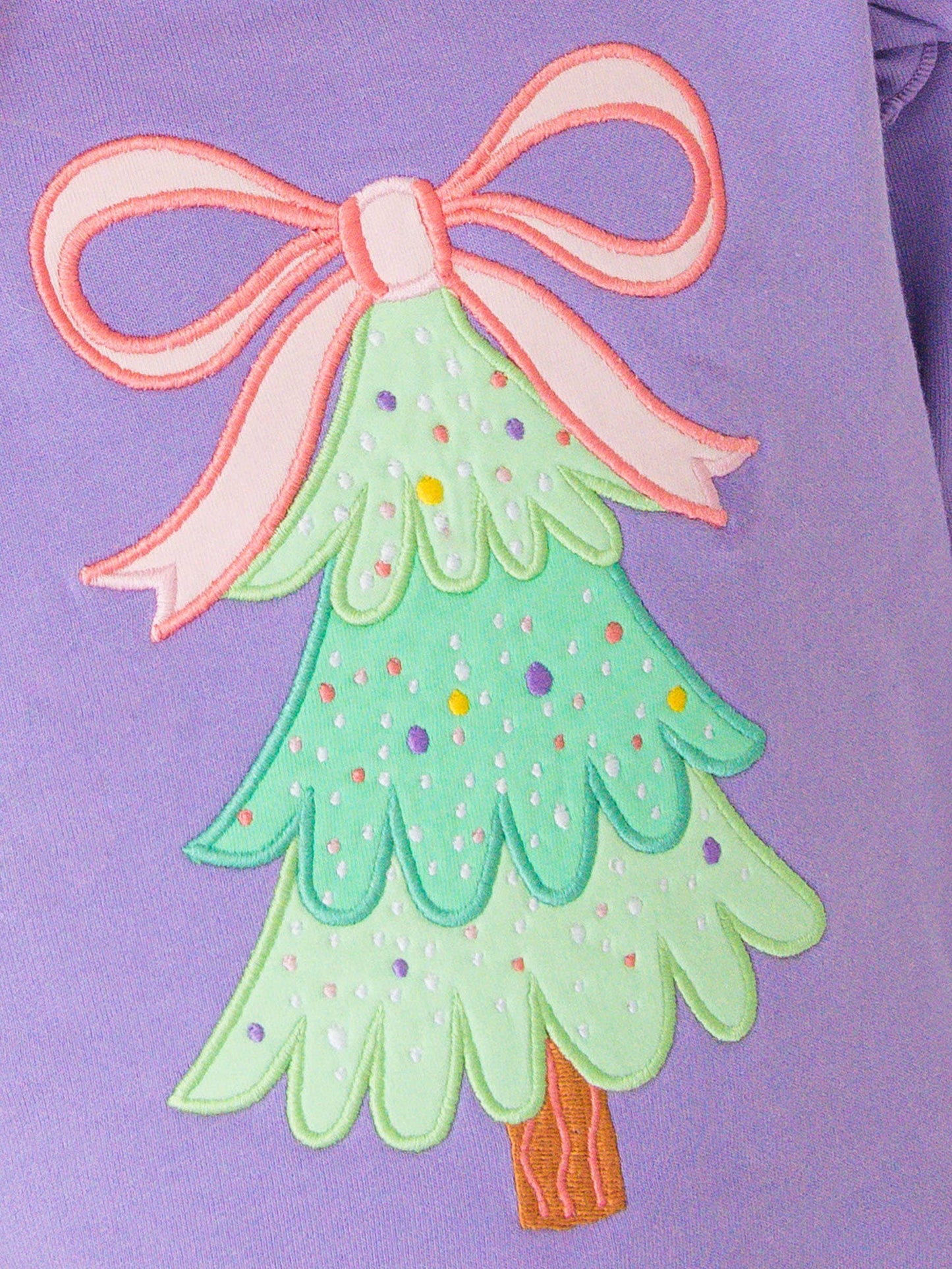 Baby Girls Purple Twinkling Tree Bow Applique Sweatshirt Bubble Romper