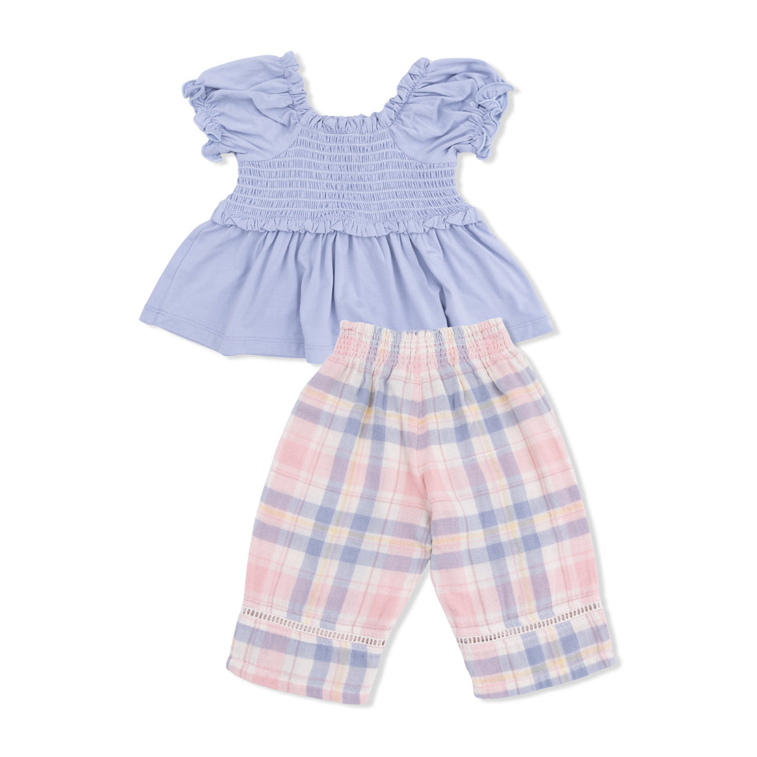 Smocked Blouse and Pant Set - Dusty Plaid