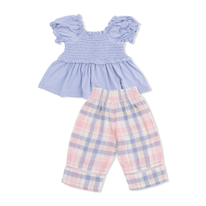 Smocked Blouse and Pant Set - Dusty Plaid