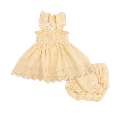Solid Muslin Italian Straw - Smocked Top with Bloomer