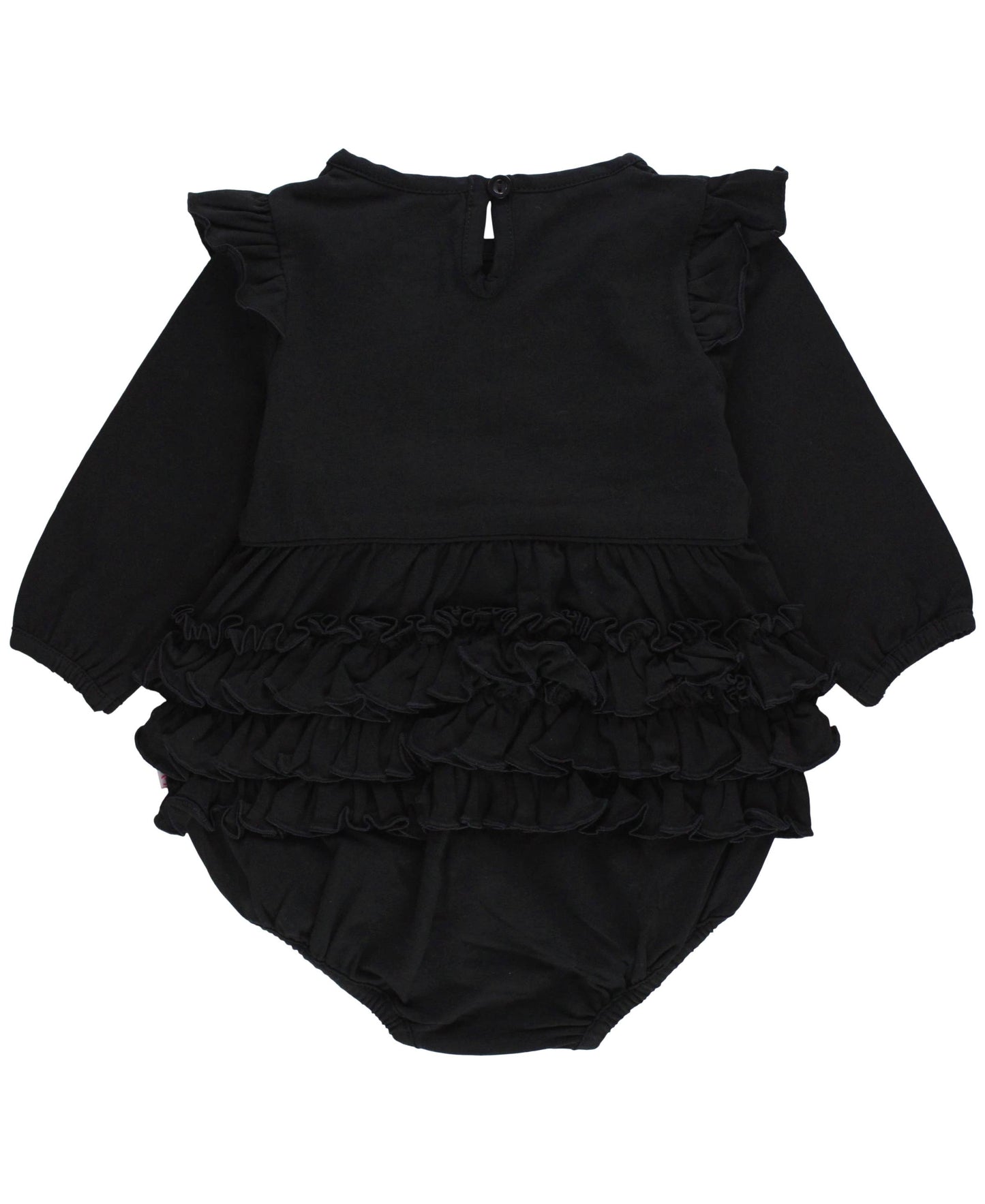 Baby Girls Black Knit Long Sleeve Flutter Bubble Romper