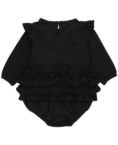Baby Girls Black Knit Long Sleeve Flutter Bubble Romper