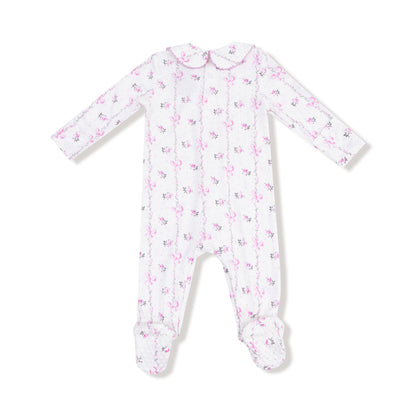 Smocked Peter Pan Snap Footie - Dainty Buds and Bows