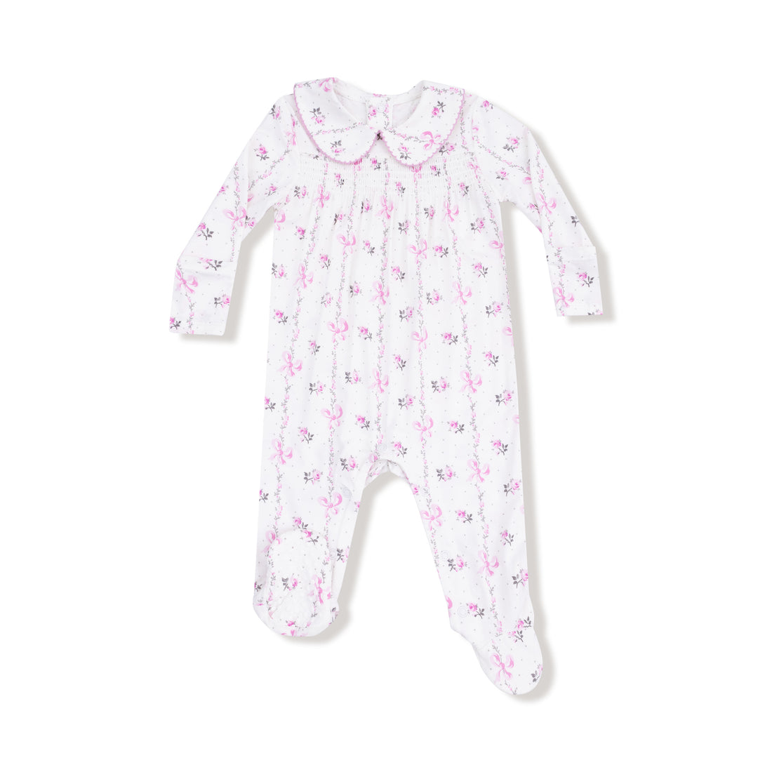 Smocked Peter Pan Snap Footie - Dainty Buds and Bows