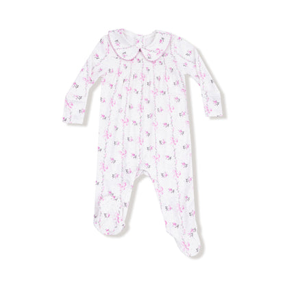 Smocked Peter Pan Snap Footie - Dainty Buds and Bows