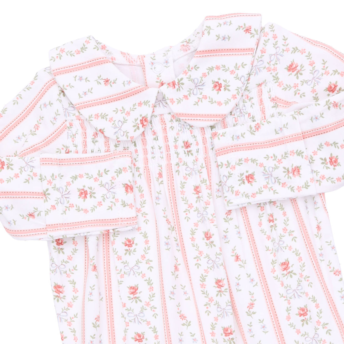 Marnie Rosebud Stripe - Smocked Peter Pan Footie