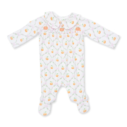 Pretty Pumpkin Trellis - Smocked Peter Pan Snap Footie