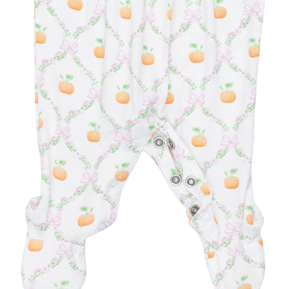 Pretty Pumpkin Trellis - Smocked Peter Pan Snap Footie