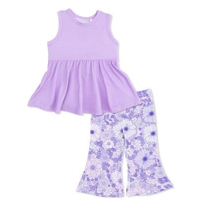 Lacy Lavender Floral - Peplum Tank Top with Baby Bells