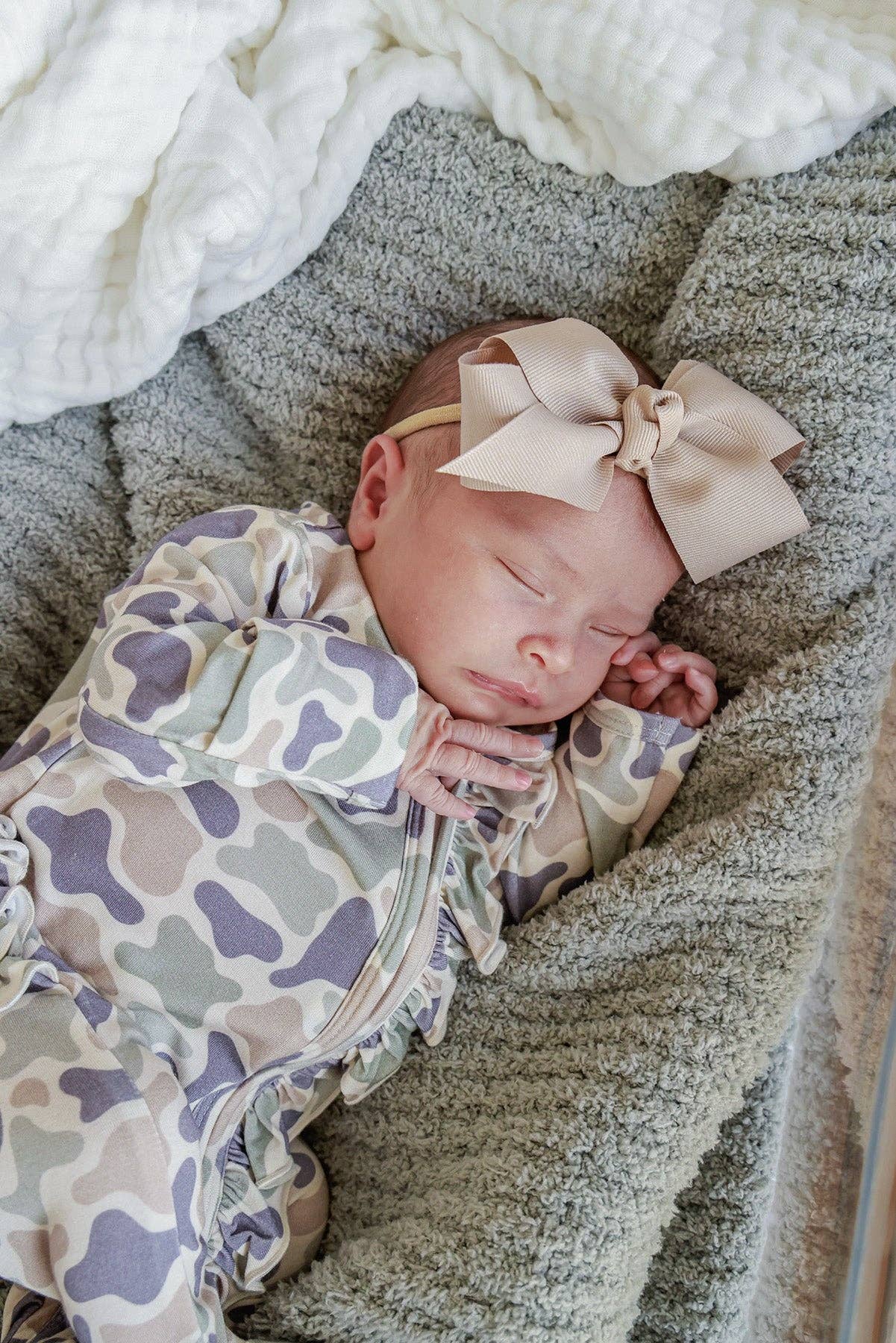 Ruffle Bamboo Zipper Footie | Camo Cutie