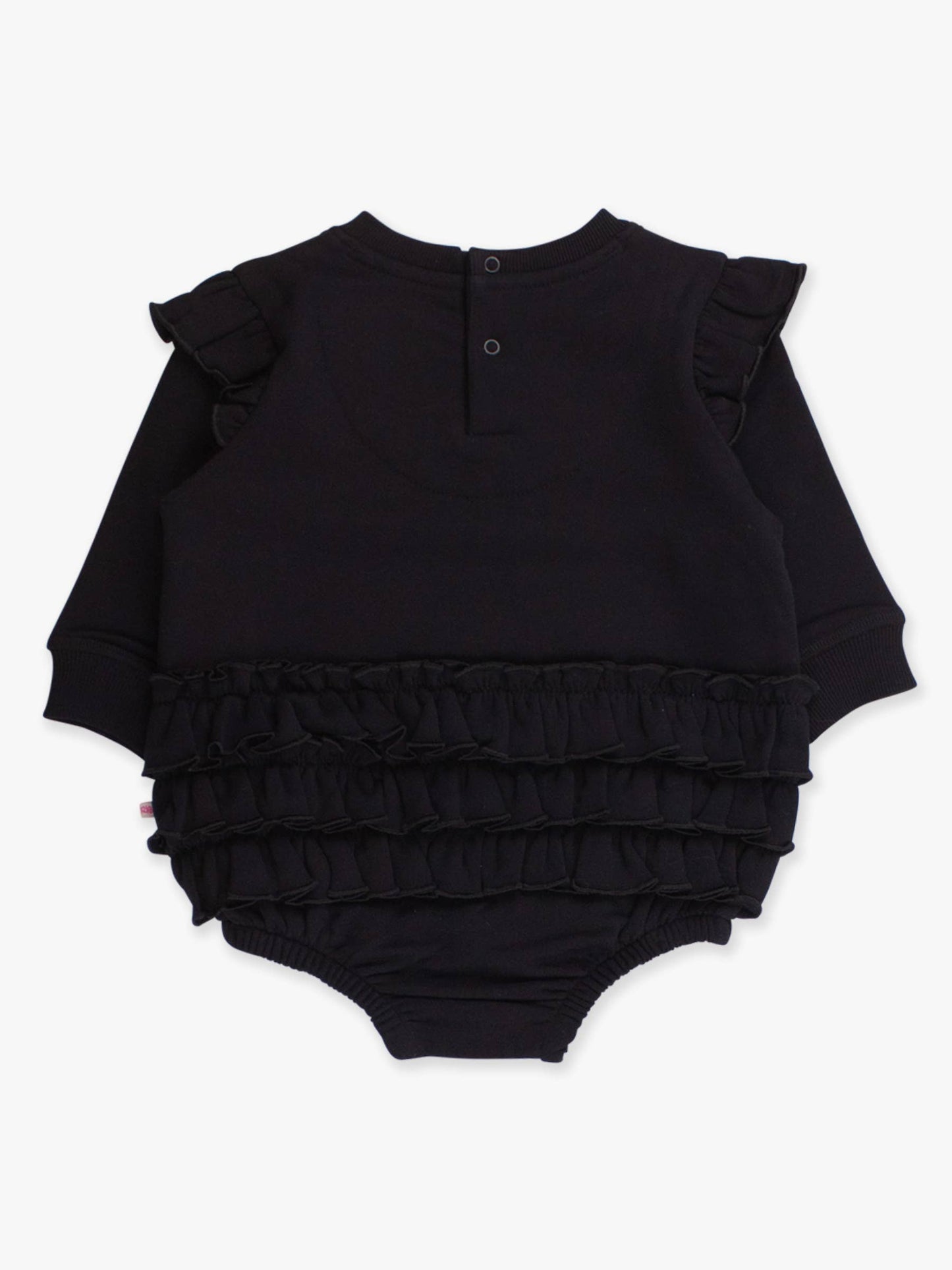 Baby Girls Nicholas Plaid Bow Black Applique Sweatshirt Bubble Romper