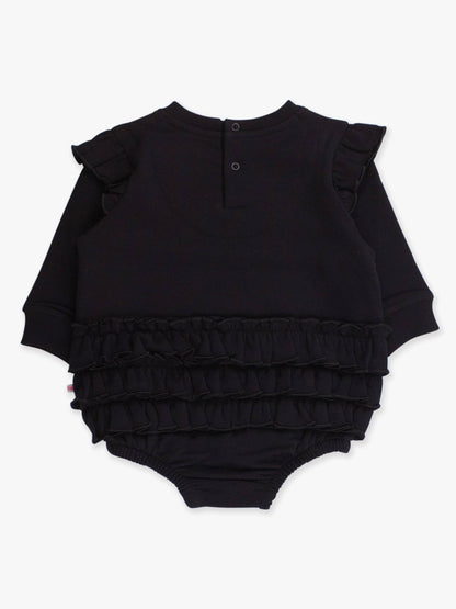 Baby Girls Nicholas Plaid Bow Black Applique Sweatshirt Bubble Romper