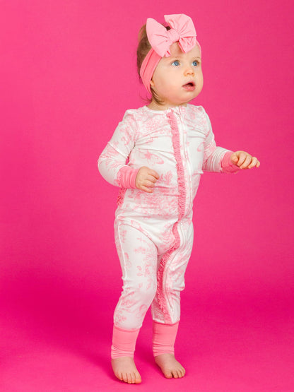 Pink Butterfly Garden Toile Convertible Ruffle Pajama