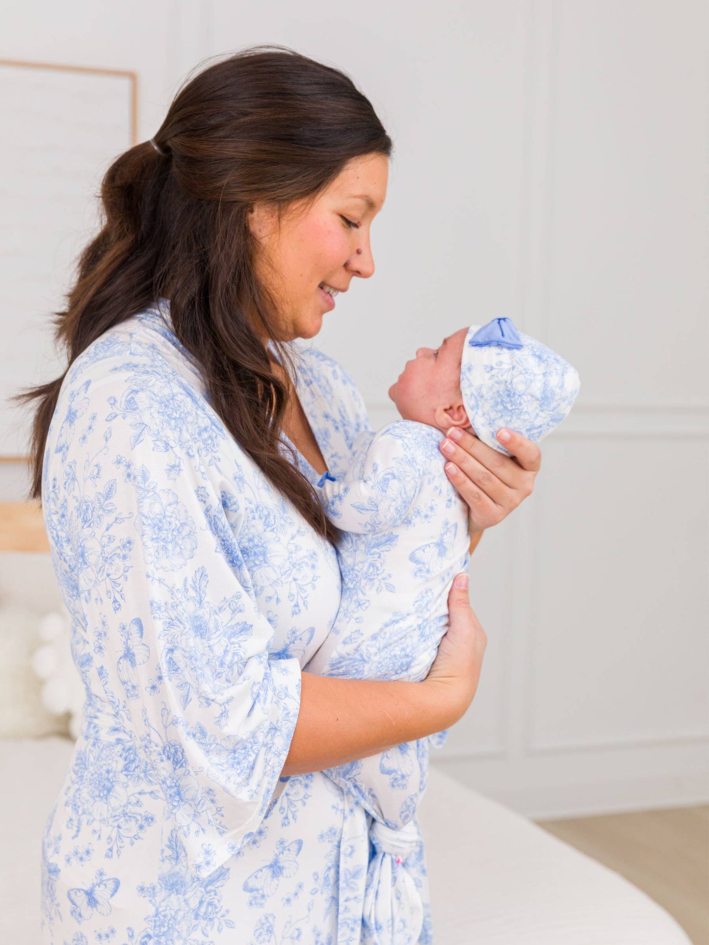 Periwinkle Blue Butterfly Garden Mommy & Me Maternity Robe