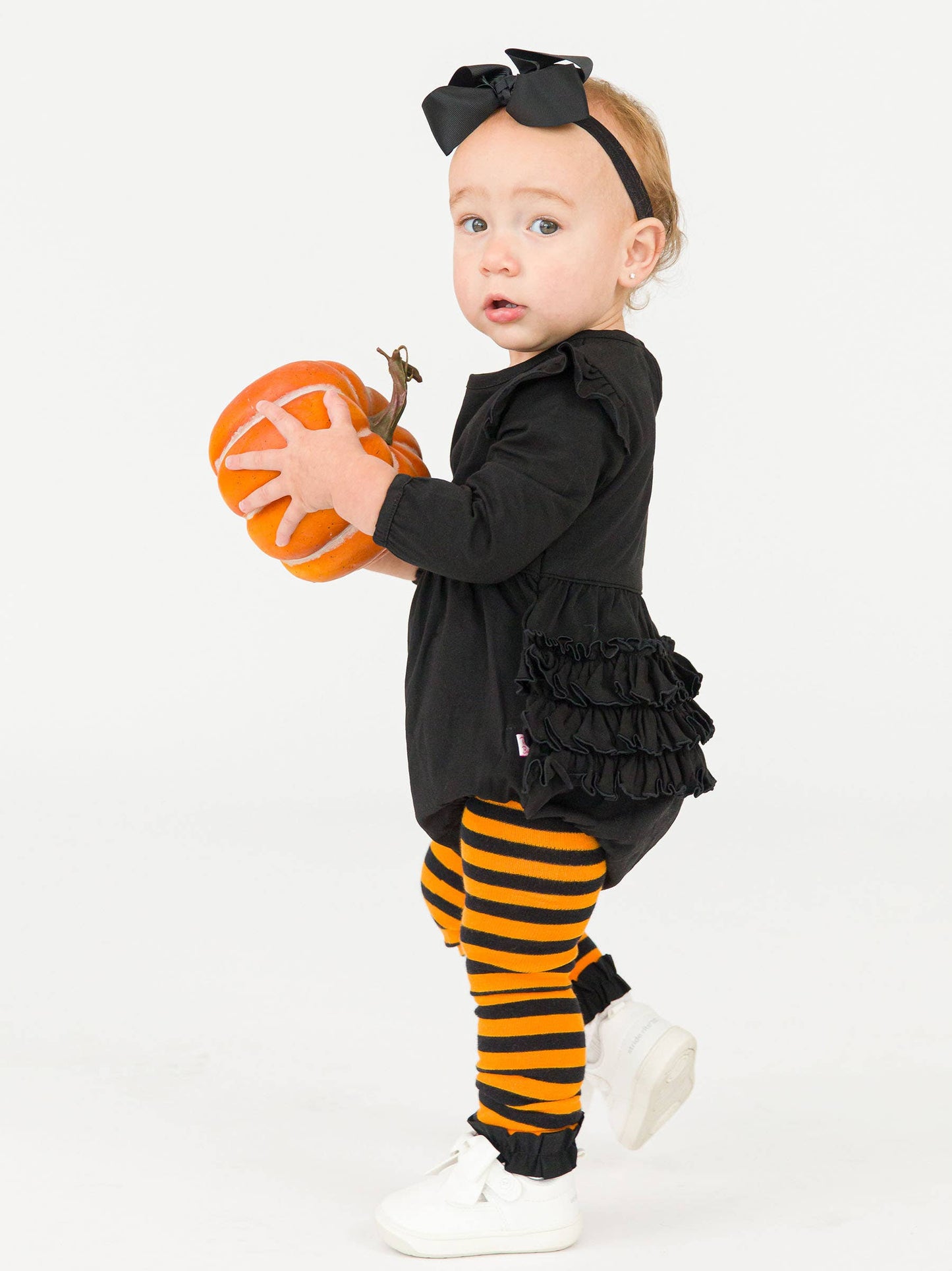 Baby Girls Black Knit Long Sleeve Flutter Bubble Romper