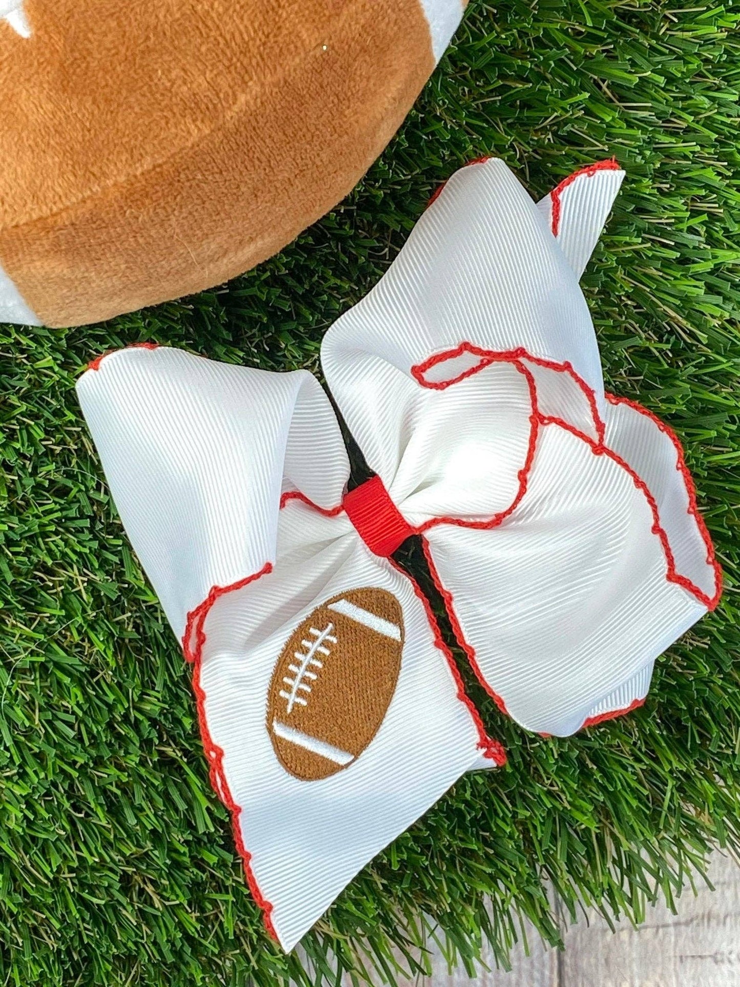 Football Embroidered Moonstitch Hair Bow