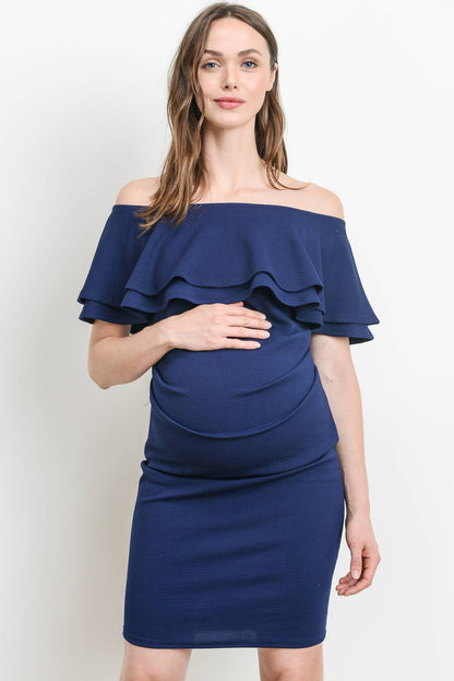 Off Shoulder Ruffle Maternity Mini Dress