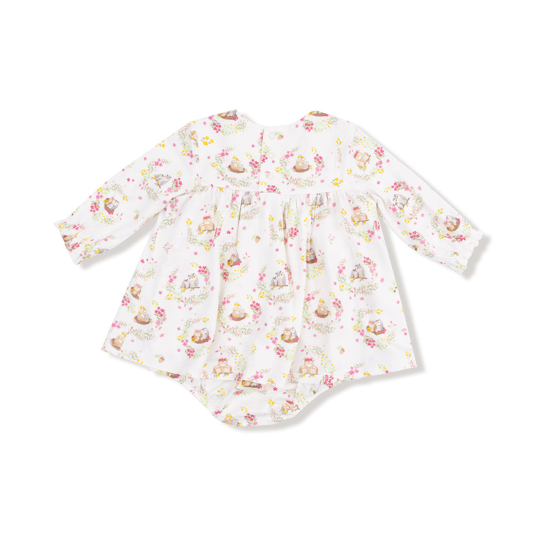 Long Sleeve Smocked Bodysuit Dress - Floral Owl Families