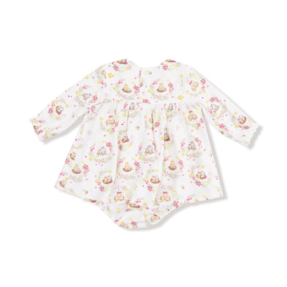Long Sleeve Smocked Bodysuit Dress - Floral Owl Families