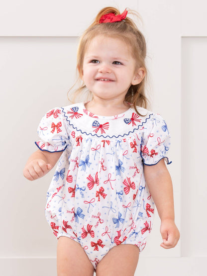 Patriotic Bow Delight Smocked Bubble Romper