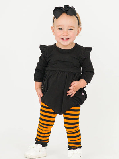 Baby Girls Black Knit Long Sleeve Flutter Bubble Romper