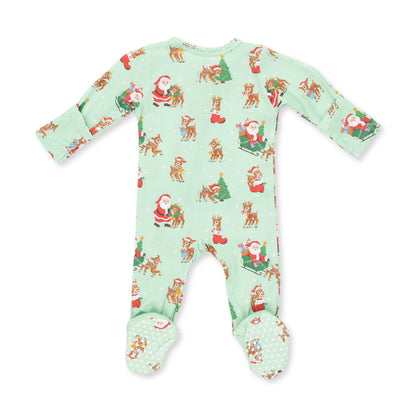 Vintage Reindeer & Santa Uni - Zipper Footie