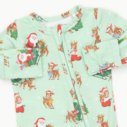 Vintage Reindeer & Santa Uni - Zipper Footie