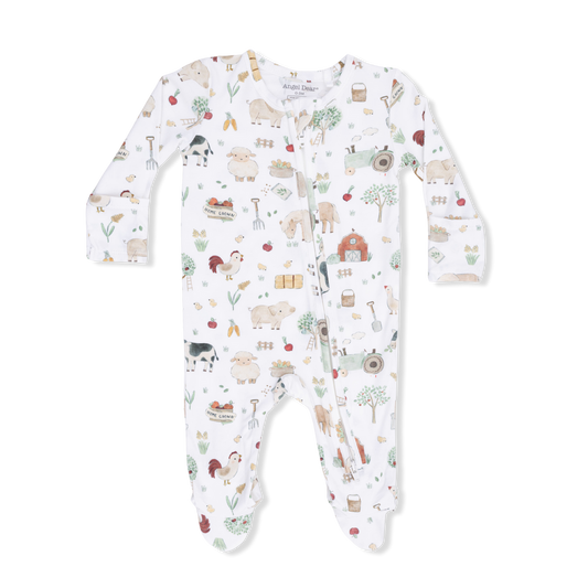 2 Way Zipper Footie - Cute Farm Animals