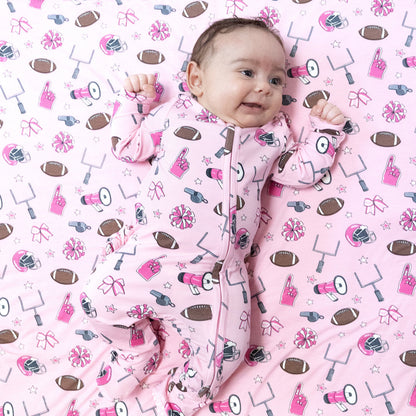 Ruffle Back Zipper Footie - Game Day Pink