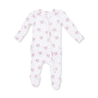 Bows and Hearts - Ruffle Zipper Footie