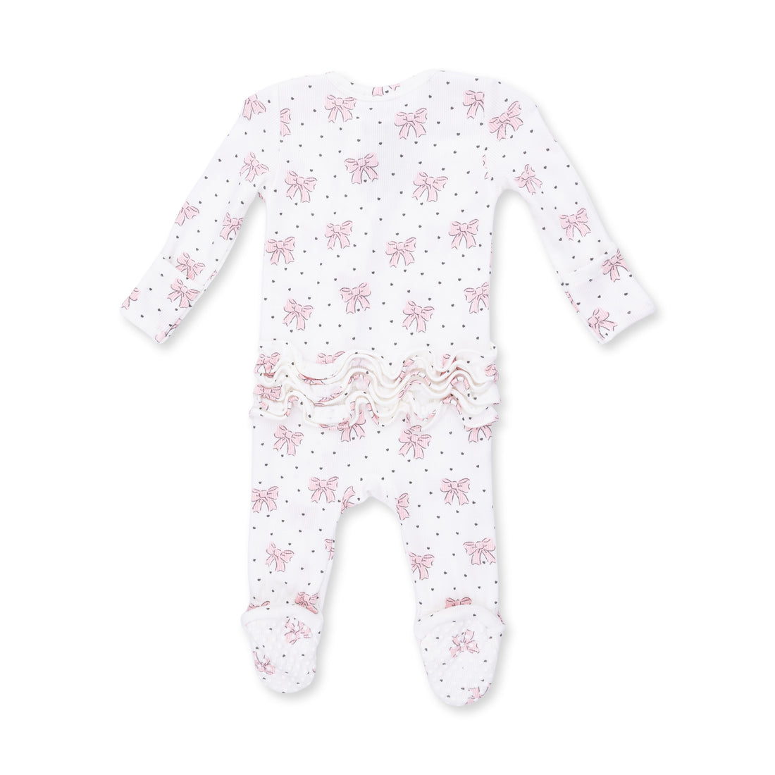 Bows and Hearts - Ruffle Zipper Footie