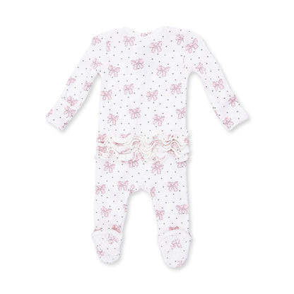 Bows and Hearts - Ruffle Zipper Footie
