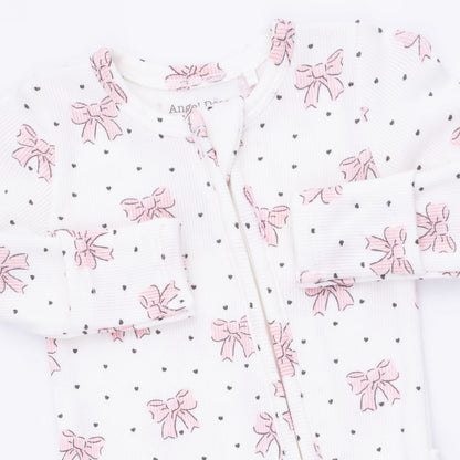 Bows and Hearts - Ruffle Zipper Footie