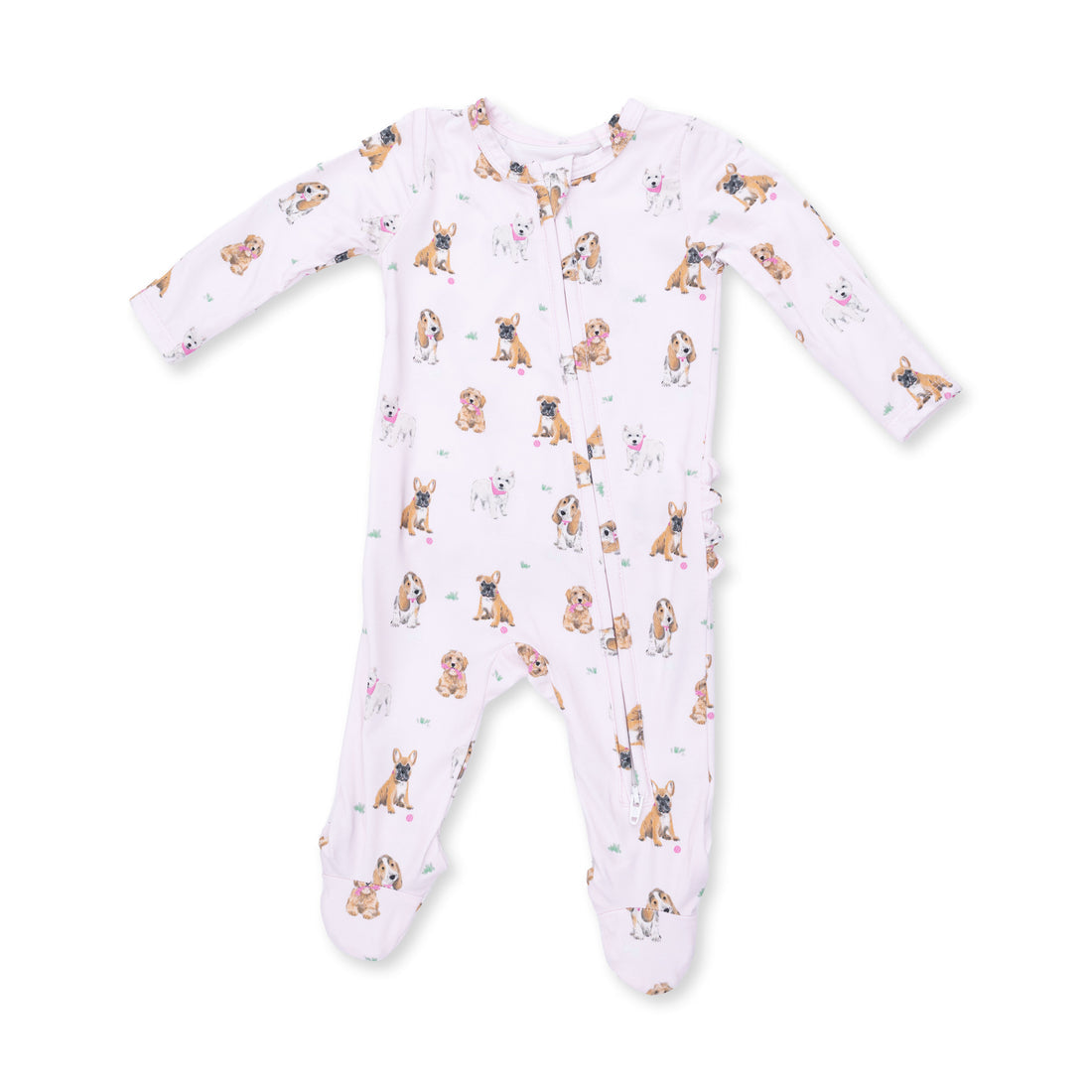 Bestie Dogs Pink - Ruffle Zipper Footie