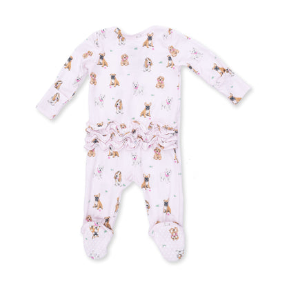 Bestie Dogs Pink - Ruffle Zipper Footie