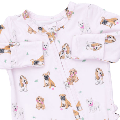 Bestie Dogs Pink - Ruffle Zipper Footie