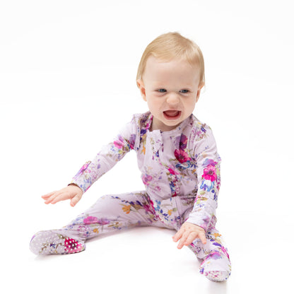 Dahlia Floral - Ruffle Zipper Footie