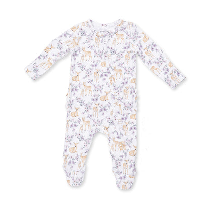 Floral Deer - Ruffle Zipper Footie