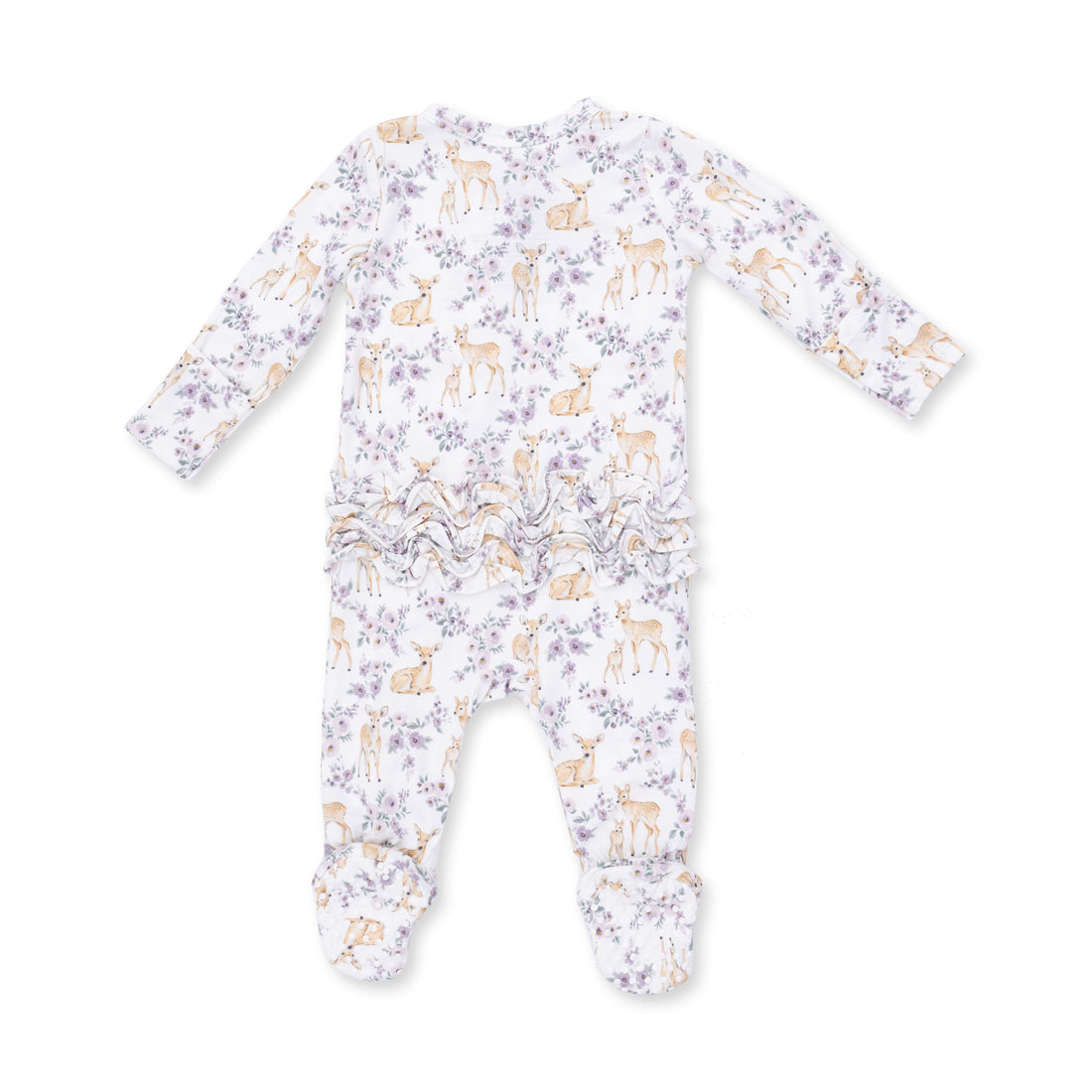 Floral Deer - Ruffle Zipper Footie