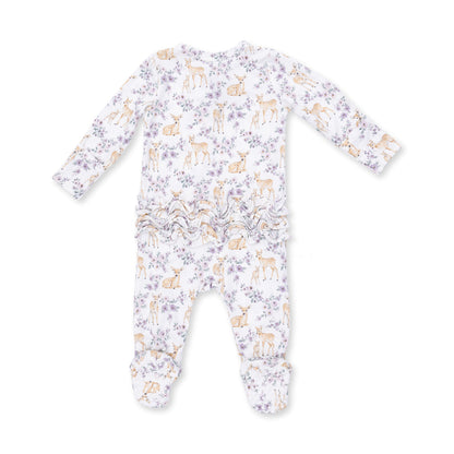 Floral Deer - Ruffle Zipper Footie