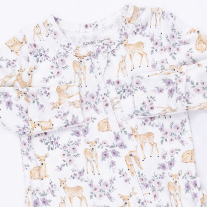 Floral Deer - Ruffle Zipper Footie