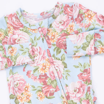 Angeline Floral - Ruffle Zipper Footie