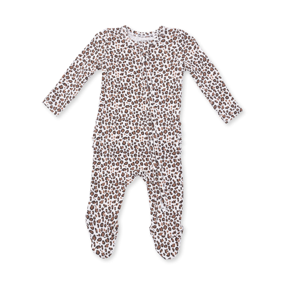 Leopard Rib - Ruffle Zipper Footie