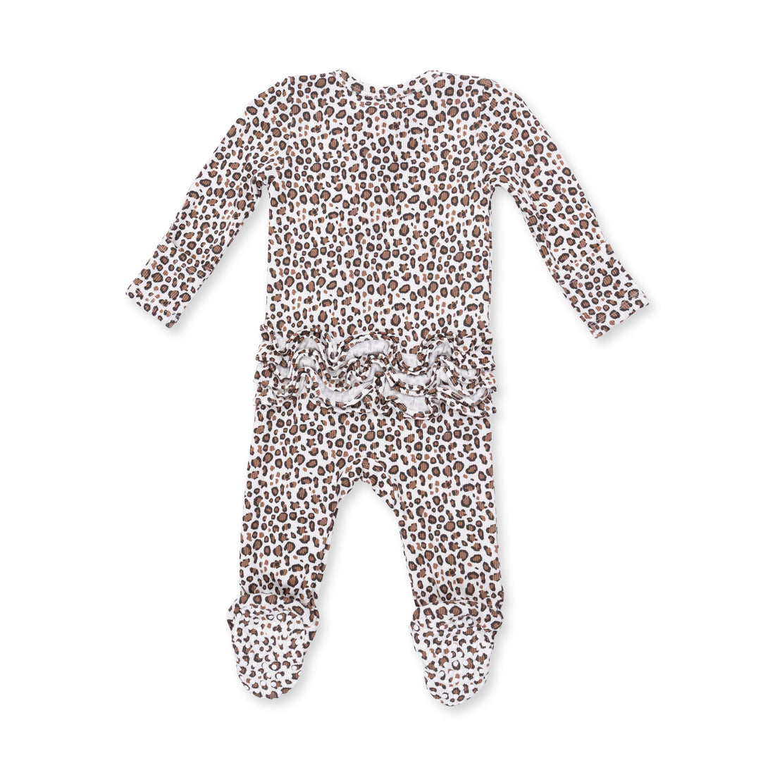 Leopard Rib - Ruffle Zipper Footie