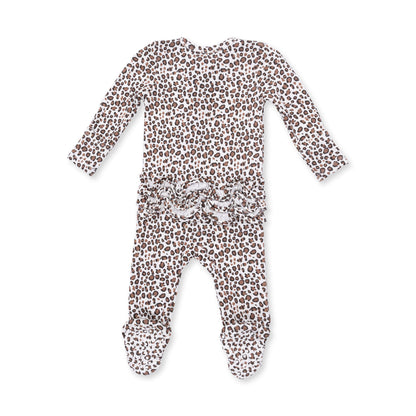 Leopard Rib - Ruffle Zipper Footie