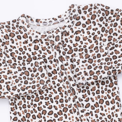 Leopard Rib - Ruffle Zipper Footie
