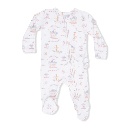 2 Way Ruffle Back Zipper Footie - Carousel with Bows