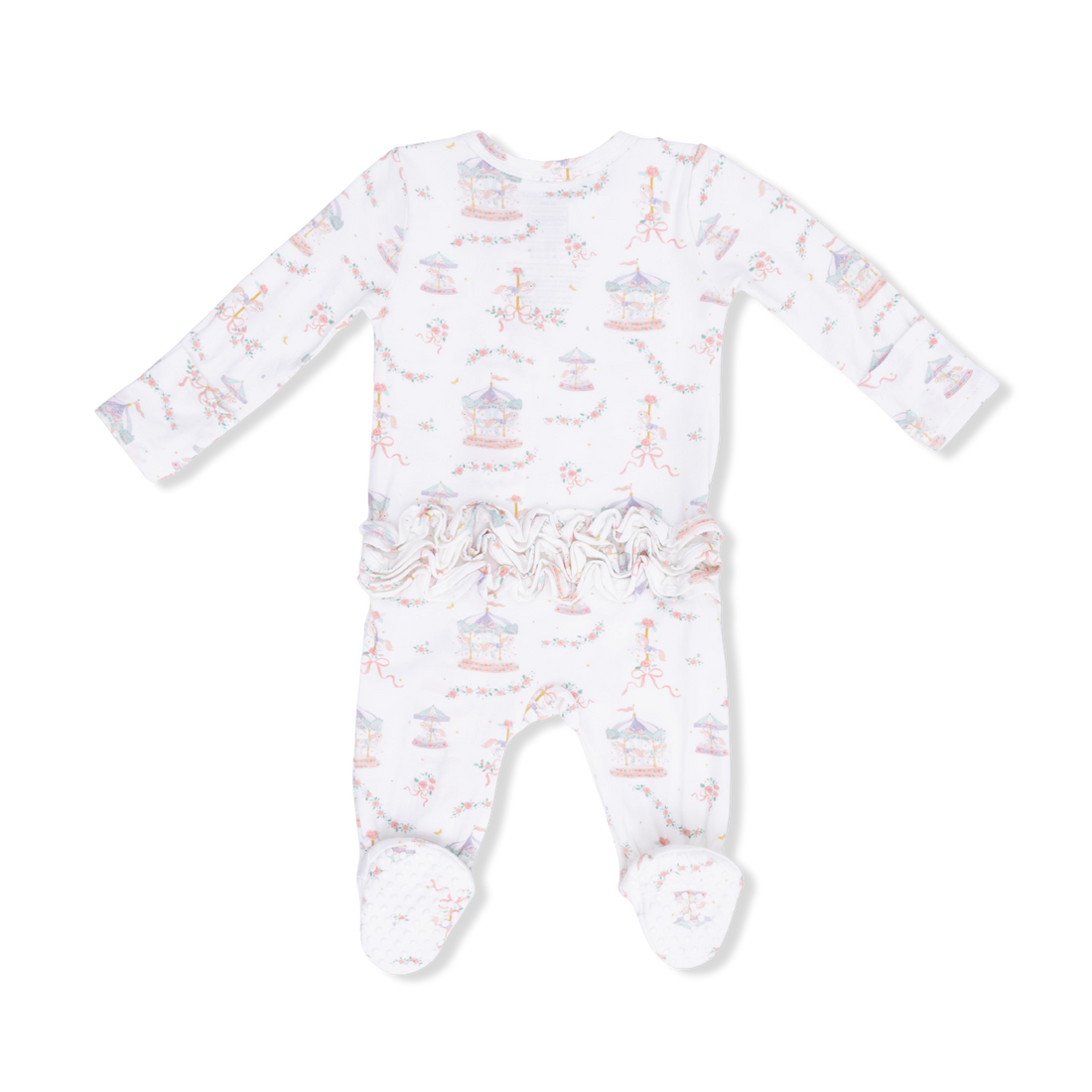 2 Way Ruffle Back Zipper Footie - Carousel with Bows