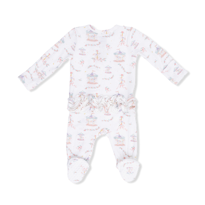 2 Way Ruffle Back Zipper Footie - Carousel with Bows