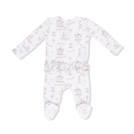 2 Way Ruffle Back Zipper Footie - Carousel with Bows